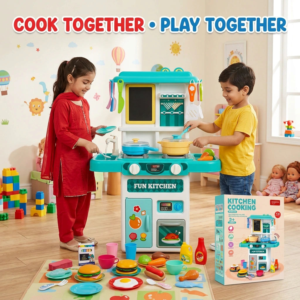 Toys Kitchen Cooking Set with Spray Effect – 50 Accessories Pretend Play Kitchen