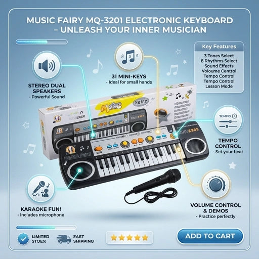 31 Keys Electronic Keyboard Piano 3 Tones 8 Rhythm Lesson Mode Piano Toy with Microphone