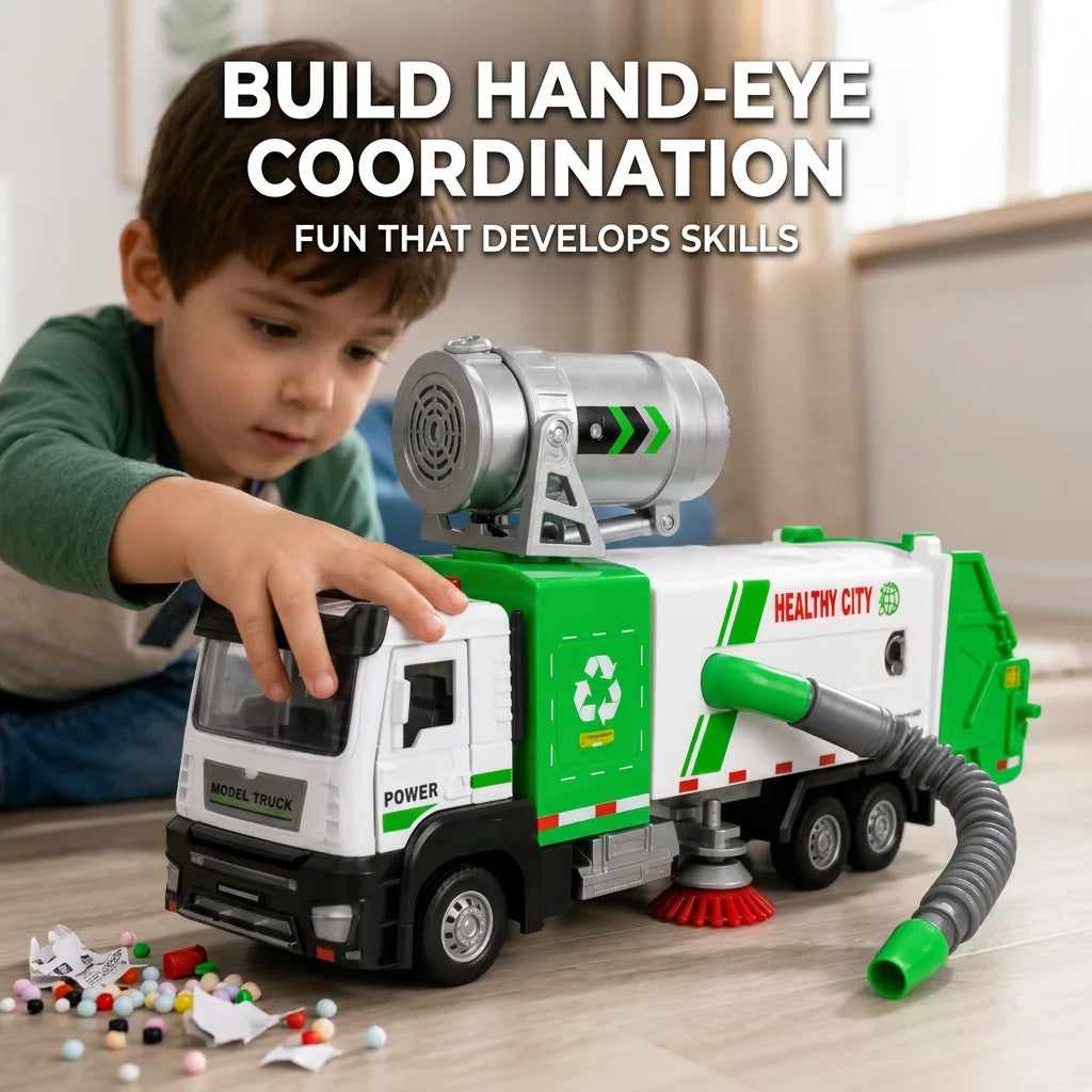 Kids Electric Garbage Truck with Cleaning Brush & Suction Hose