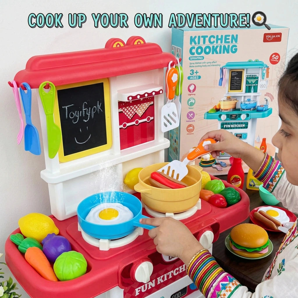 Toys Kitchen Cooking Set with Spray Effect – 50 Accessories Pretend Play Kitchen