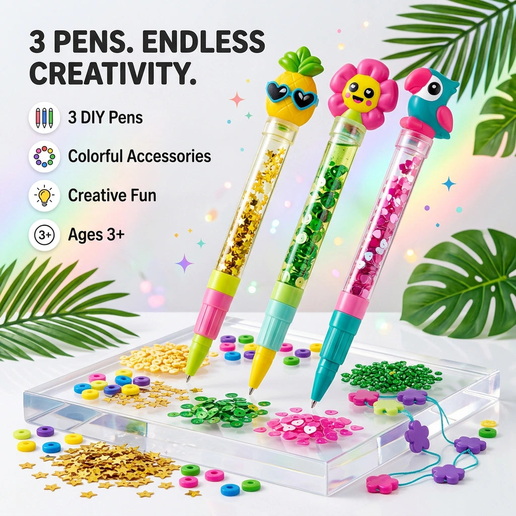 DIY Create Your Own Tropical Glitter Pen (3 pens)