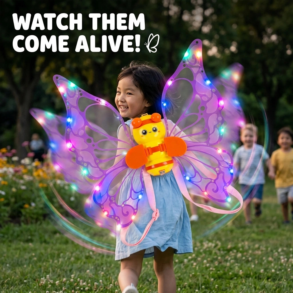 Fanning Bee Wings with Light – LED Glowing Fairy Wings Toy for Kids