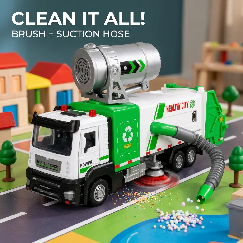 Kids Electric Garbage Truck with Cleaning Brush & Suction Hose