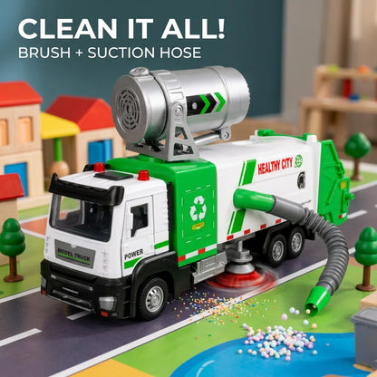 Kids Electric Garbage Truck with Cleaning Brush & Suction Hose