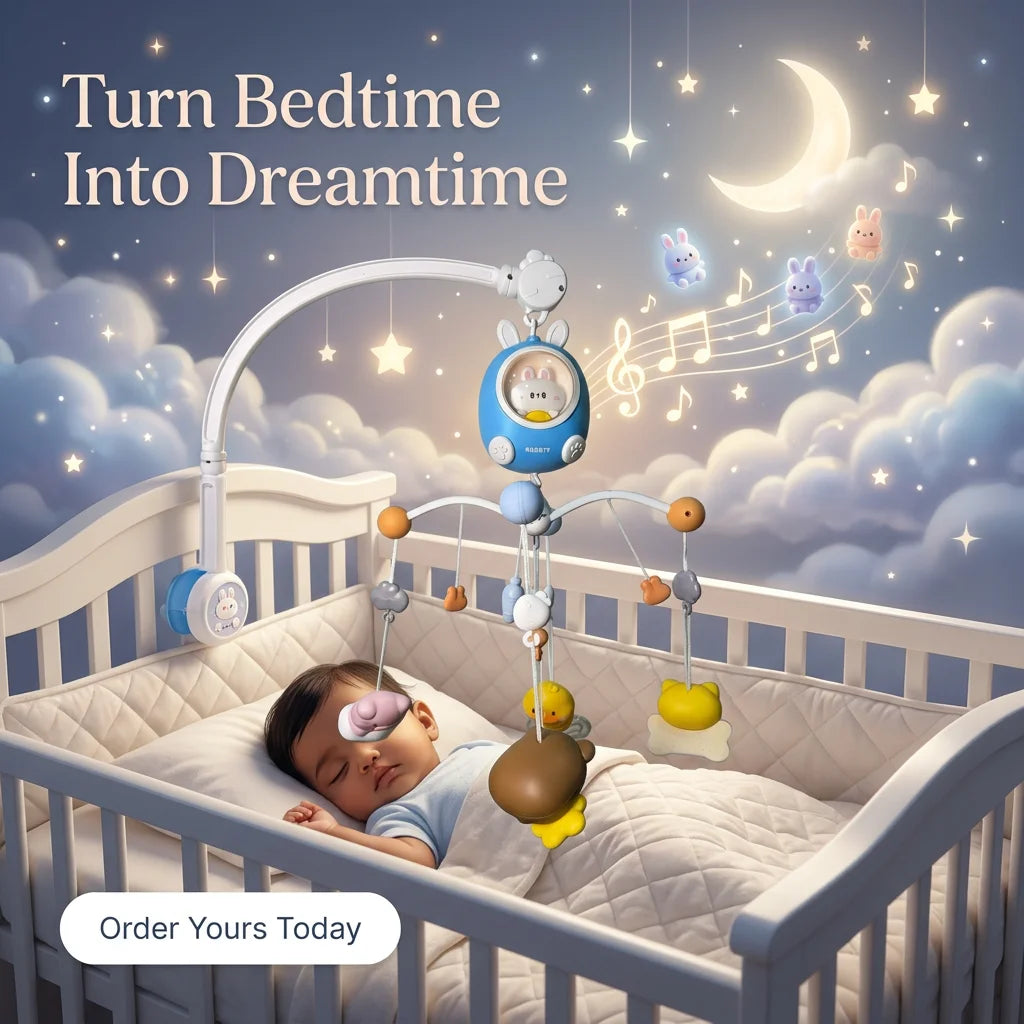 Kids Baby Cute Rabbit Soothing Bed Bell Children's Music Toys with Sleep Aid Night Light and Music Soothing Function