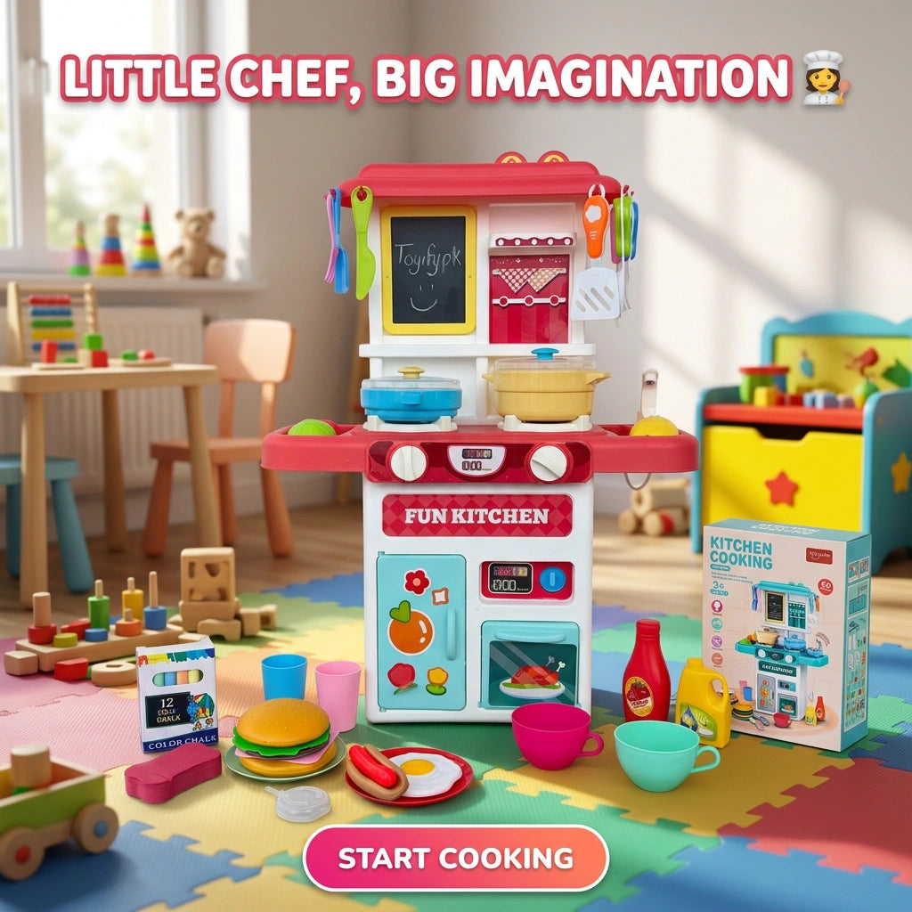 Toys Kitchen Cooking Set with Spray Effect – 50 Accessories Pretend Play Kitchen