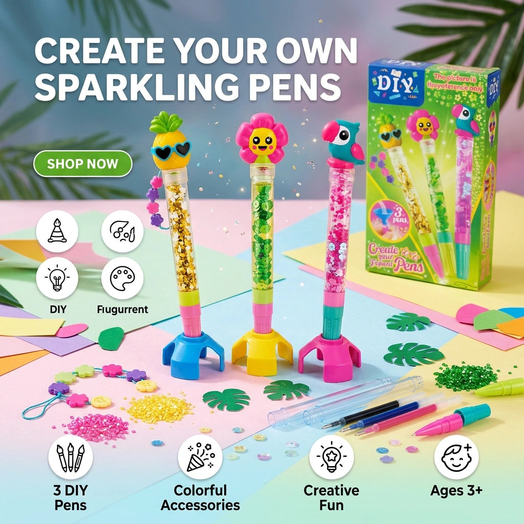 DIY Create Your Own Tropical Glitter Pen (3 pens)