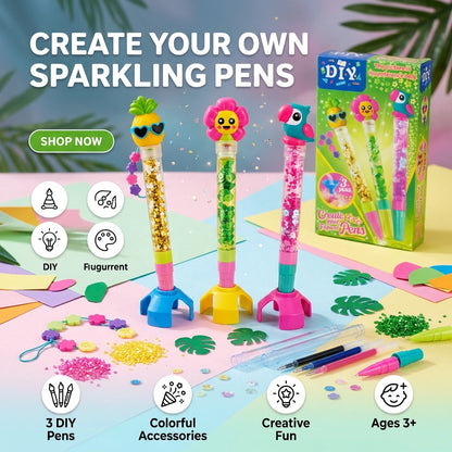 DIY Create Your Own Tropical Glitter Pen (3 pens)
