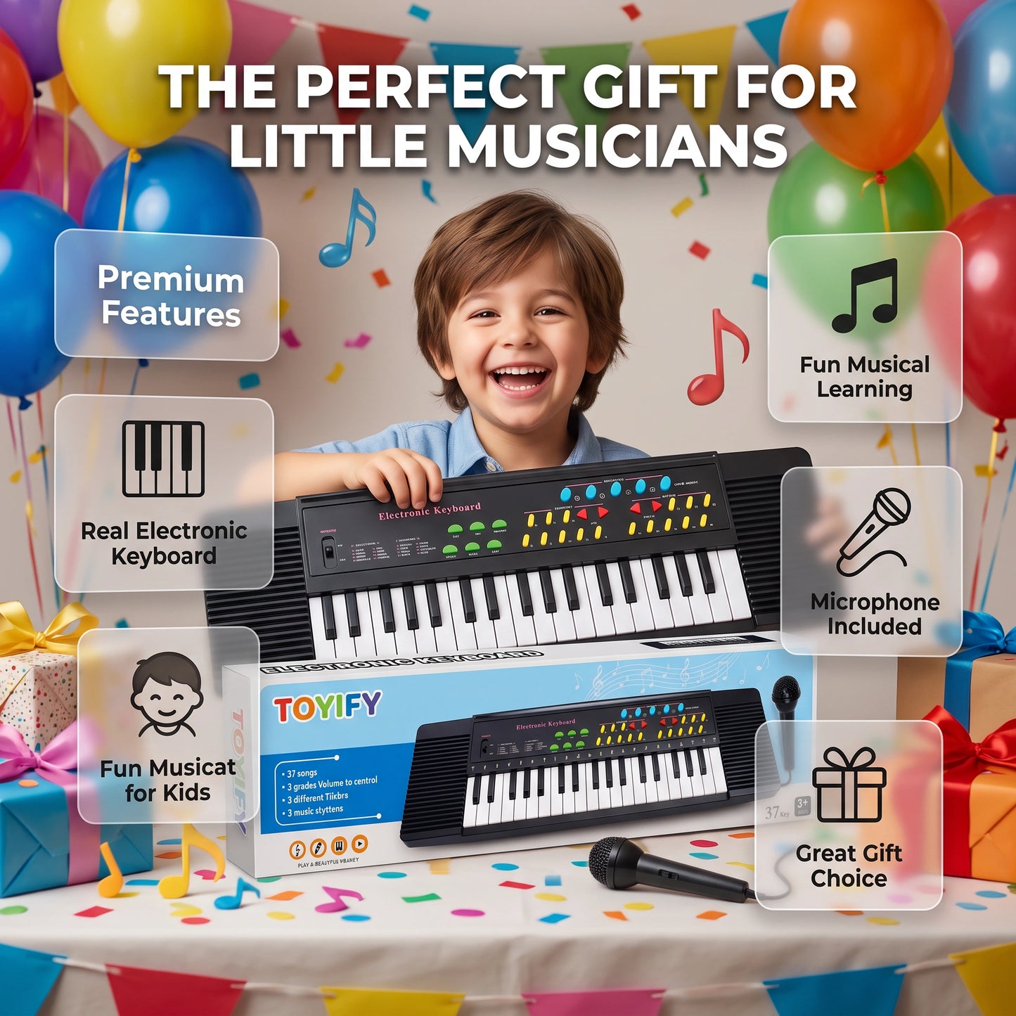 Kids Electronic Keyboard with Microphone – 37 Keys Musical Piano Toy