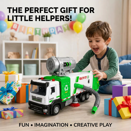 Kids Electric Garbage Truck with Cleaning Brush & Suction Hose