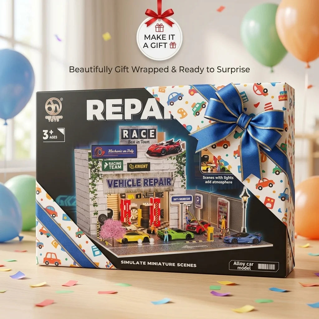 DIY Miniature Repair Shop With 4Pcs Alloy Cars