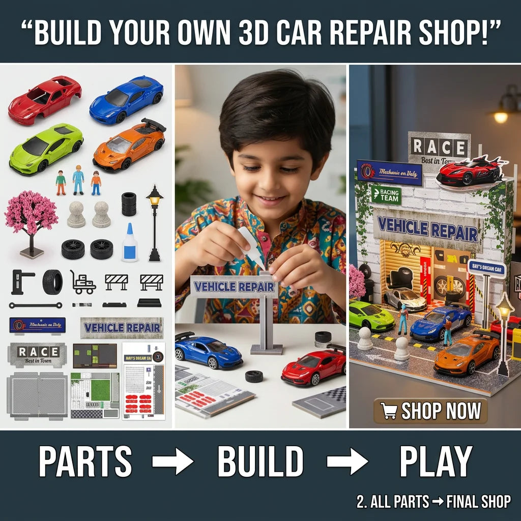 DIY Miniature Repair Shop With 4Pcs Alloy Cars