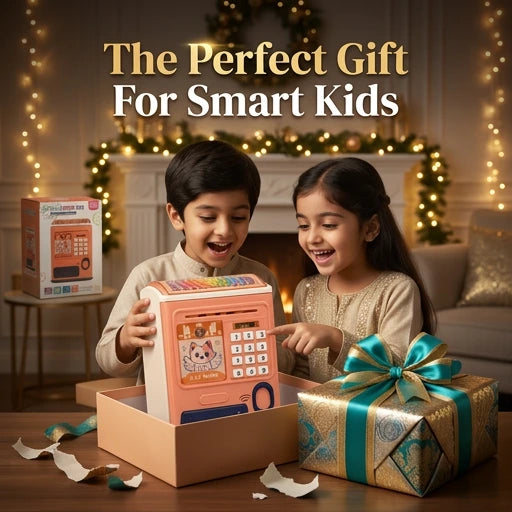 Kids ATM Money Box Electronic Piggy Bank with Fingerprint Sensor, Password Lock, LED Lights & Auto Cash Deposit for Kids