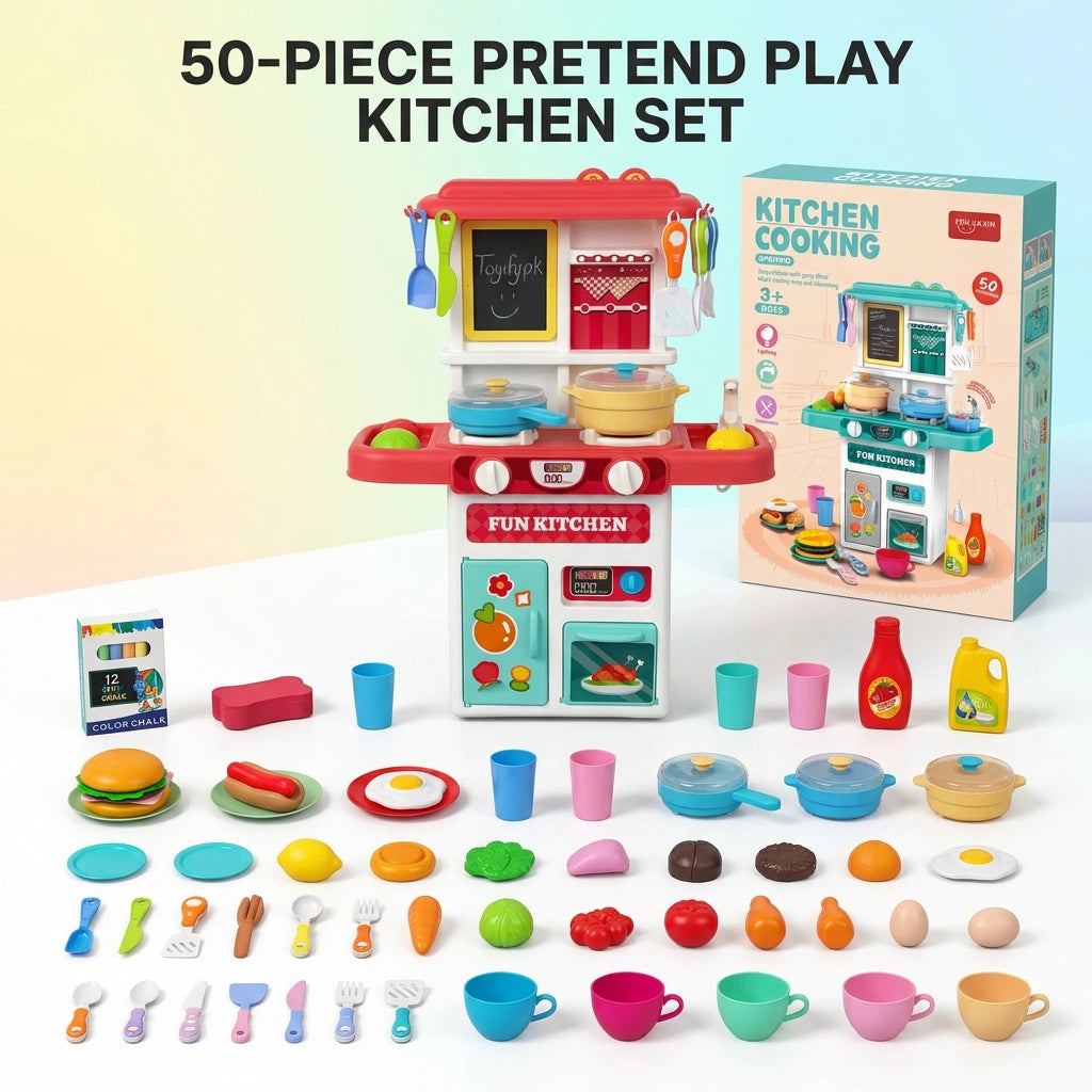 Toys Kitchen Cooking Set with Spray Effect – 50 Accessories Pretend Play Kitchen