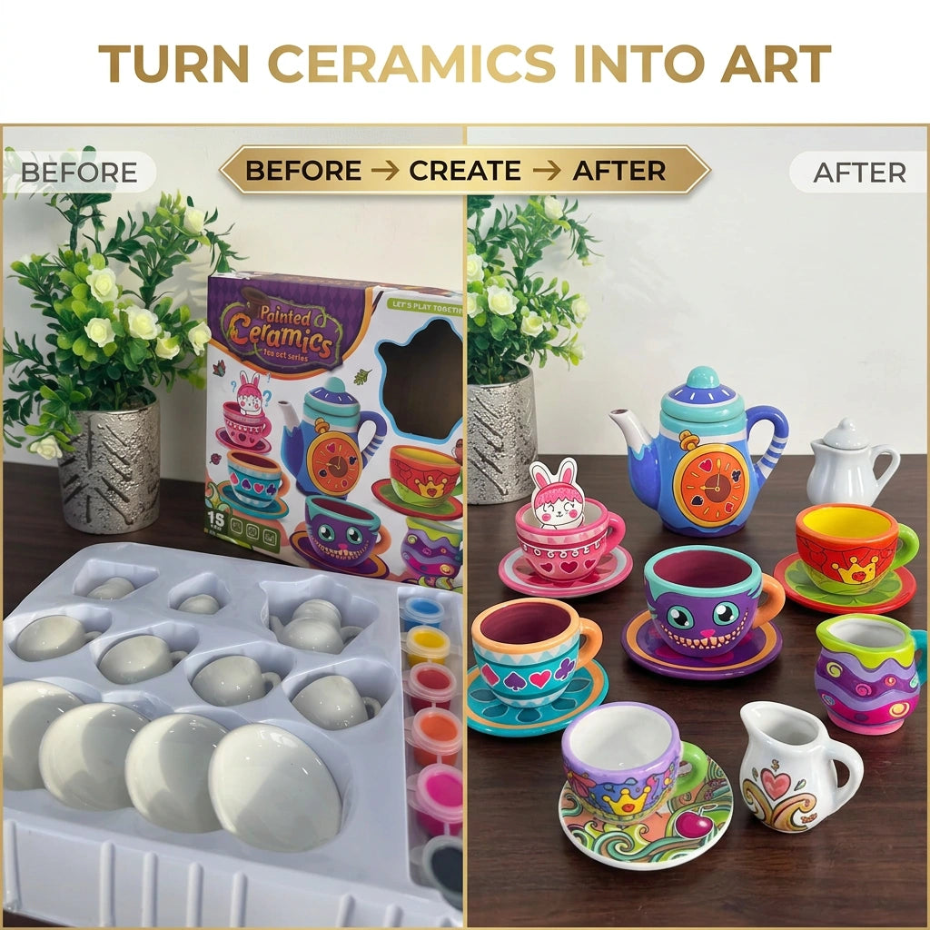 DIY Painted Ceramics Tea Set (15Pcs)