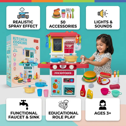 Toys Kitchen Cooking Set with Spray Effect – 50 Accessories Pretend Play Kitchen