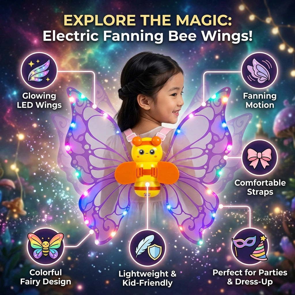 Fanning Bee Wings with Light – LED Glowing Fairy Wings Toy for Kids