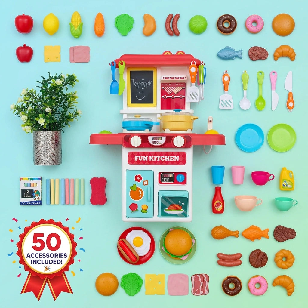 Toys Kitchen Cooking Set with Spray Effect – 50 Accessories Pretend Play Kitchen