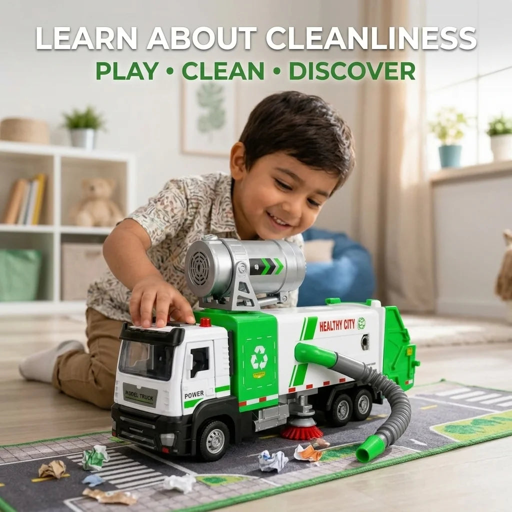 Kids Electric Garbage Truck with Cleaning Brush & Suction Hose