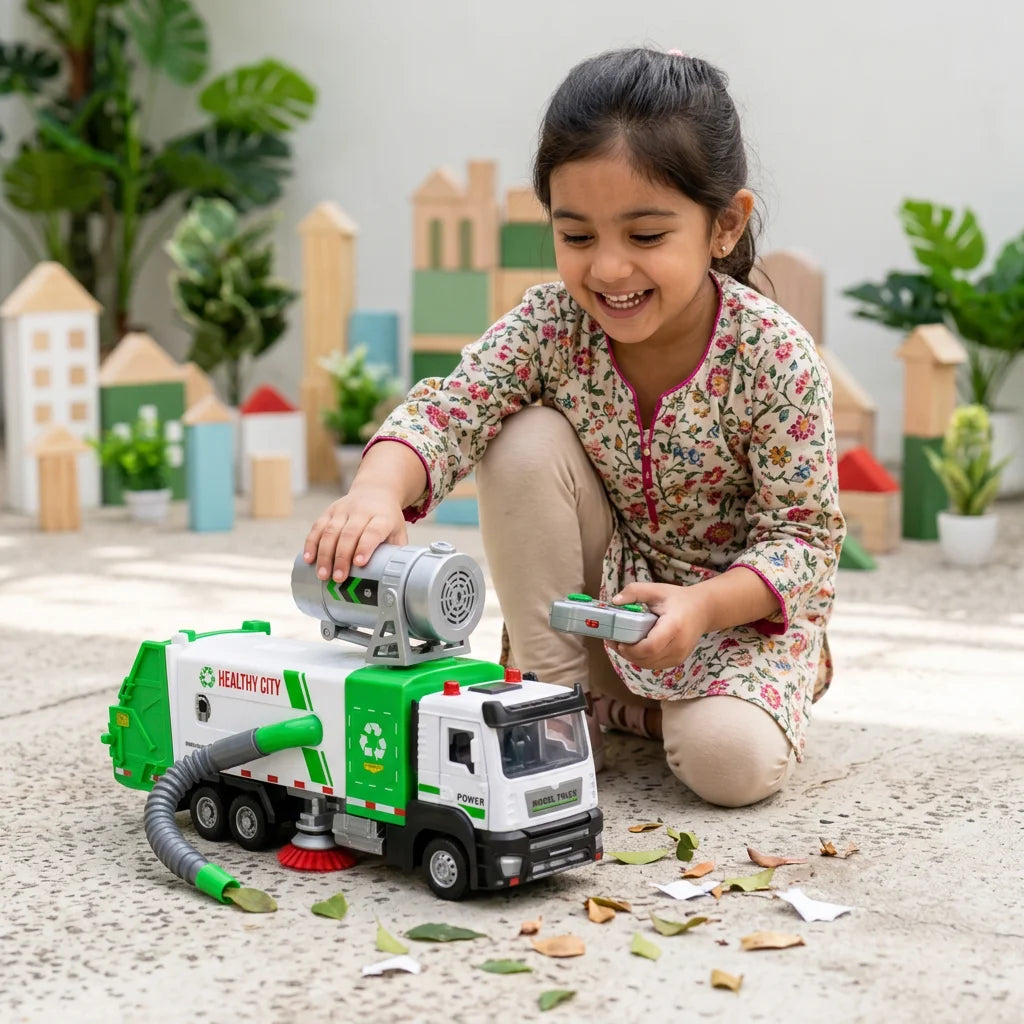 Kids Electric Garbage Truck with Cleaning Brush & Suction Hose