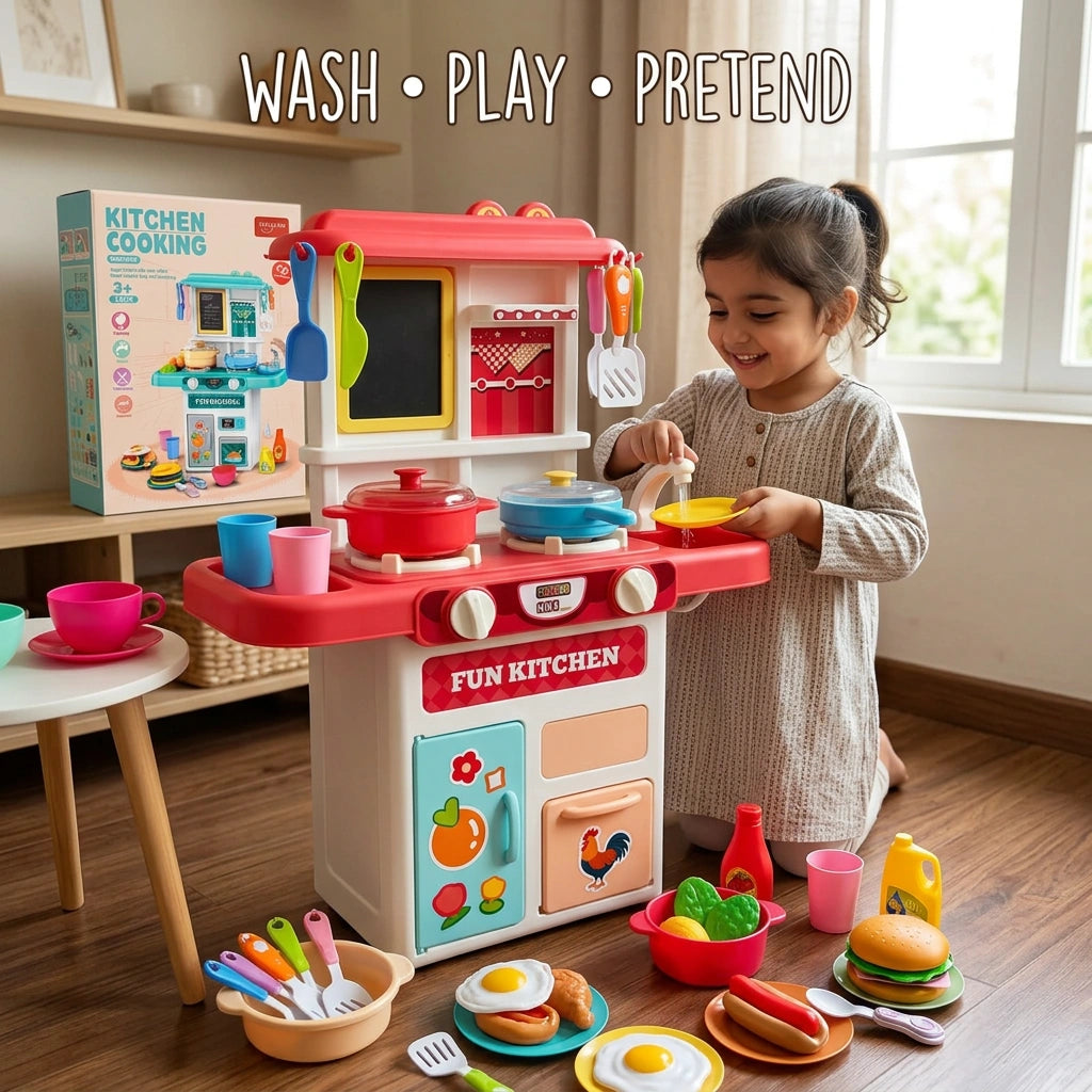 Toys Kitchen Cooking Set with Spray Effect – 50 Accessories Pretend Play Kitchen