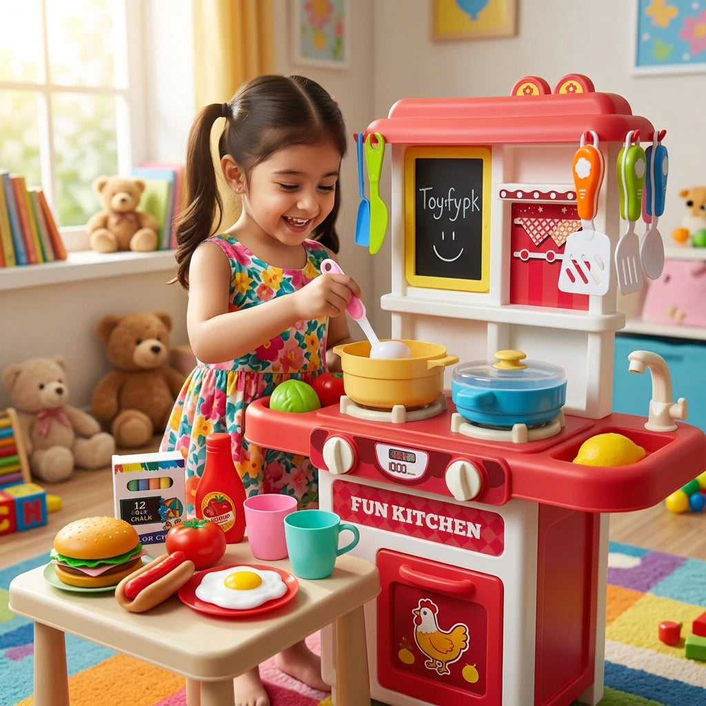 Toys Kitchen Cooking Set with Spray Effect – 50 Accessories Pretend Play Kitchen