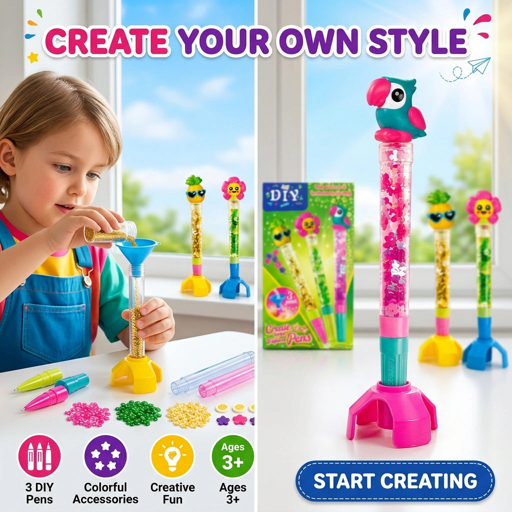 DIY Create Your Own Tropical Glitter Pen (3 pens)