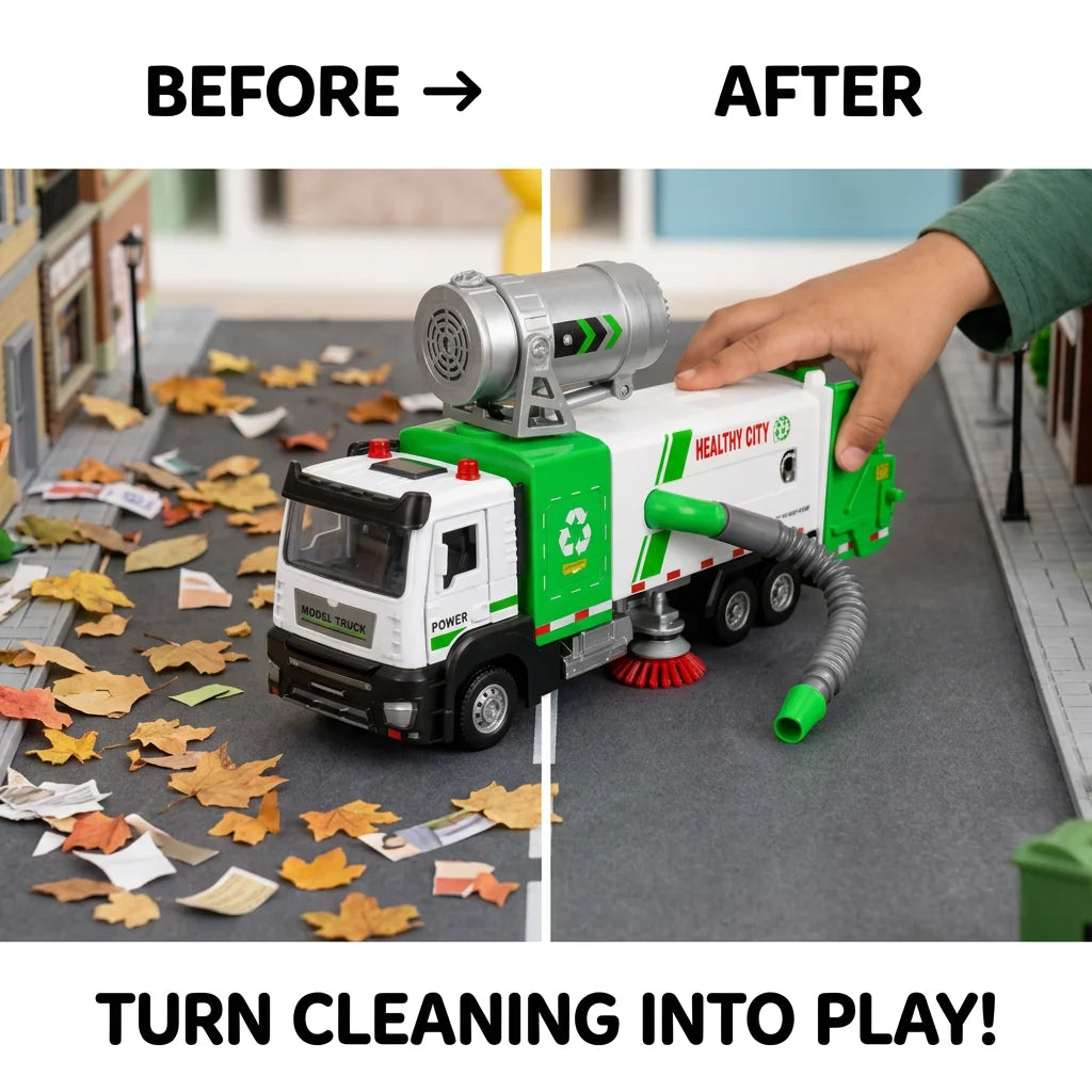 Kids Electric Garbage Truck with Cleaning Brush & Suction Hose