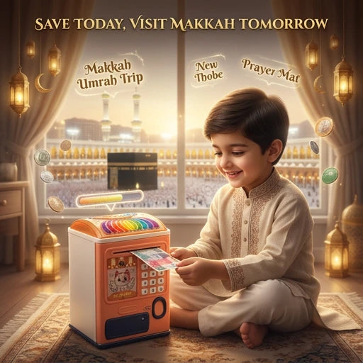 Kids ATM Money Box Electronic Piggy Bank with Fingerprint Sensor, Password Lock, LED Lights & Auto Cash Deposit for Kids