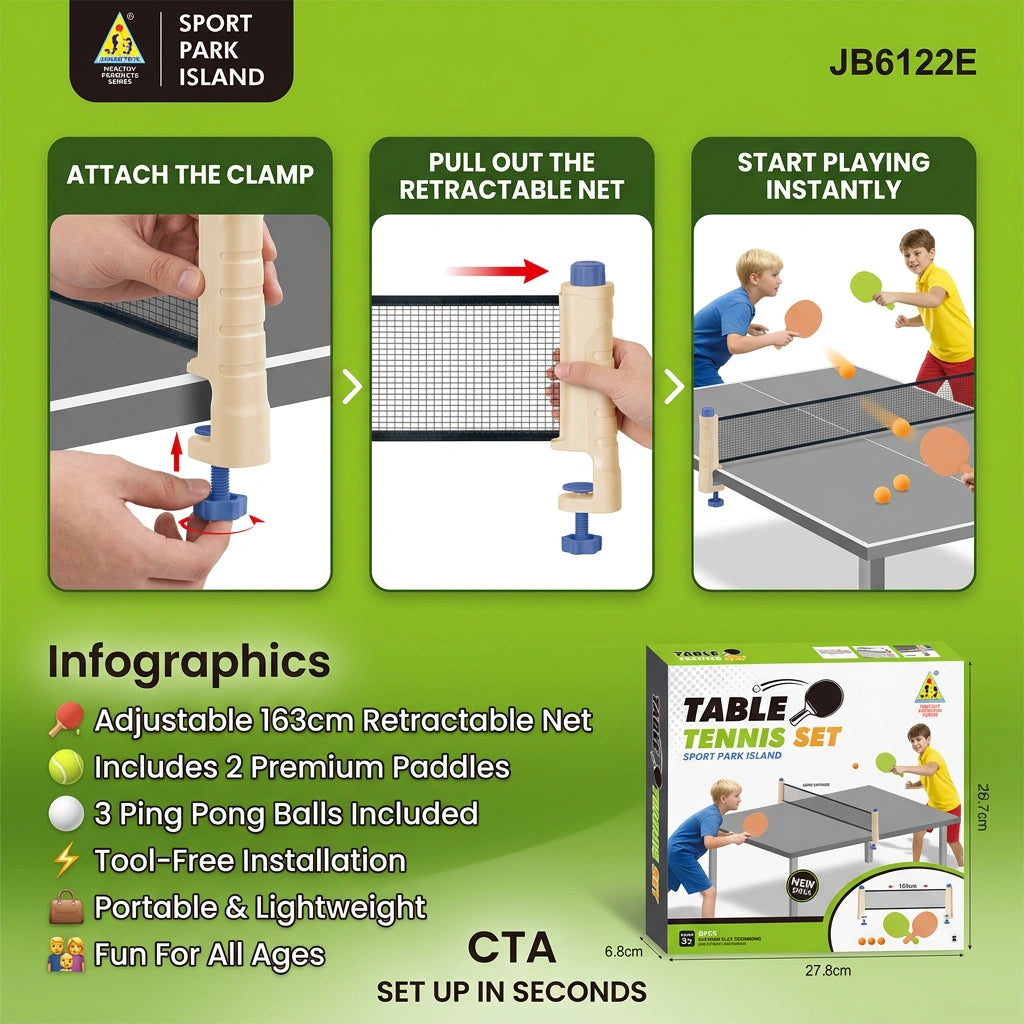Portable Table Tennis Set with Adjustable Retractable Net