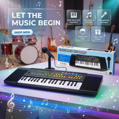 Kids Electronic Keyboard with Microphone – 37 Keys Musical Piano Toy