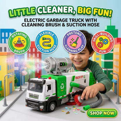Kids Electric Garbage Truck with Cleaning Brush & Suction Hose