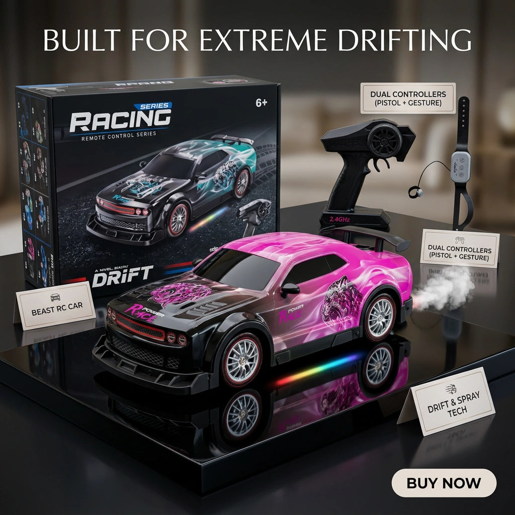 Remote Control 4WD Beast Car With Smoke Spray | High Speed Drift 4 Wheel Drive RC Car
