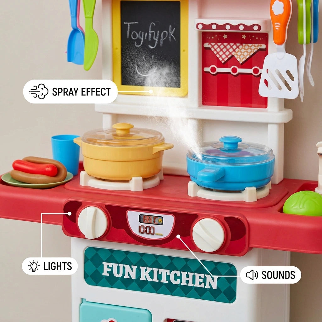 Toys Kitchen Cooking Set with Spray Effect – 50 Accessories Pretend Play Kitchen