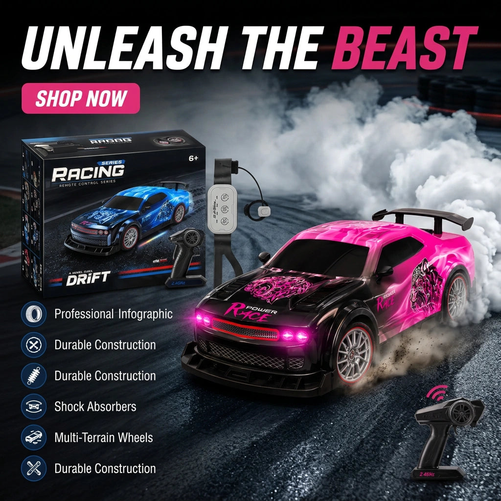 Remote Control 4WD Beast Car With Smoke Spray | High Speed Drift 4 Wheel Drive RC Car