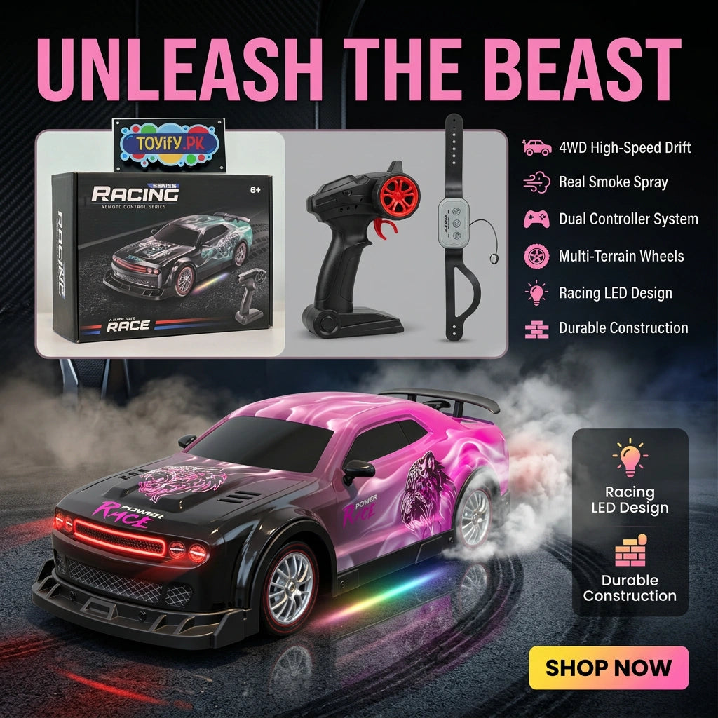 Remote Control 4WD Beast Car With Smoke Spray | High Speed Drift 4 Wheel Drive RC Car