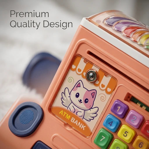 Kids ATM Money Box Electronic Piggy Bank with Fingerprint Sensor, Password Lock, LED Lights & Auto Cash Deposit for Kids