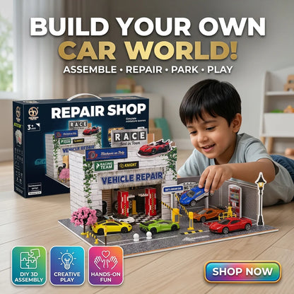 DIY Miniature Repair Shop With 4Pcs Alloy Cars