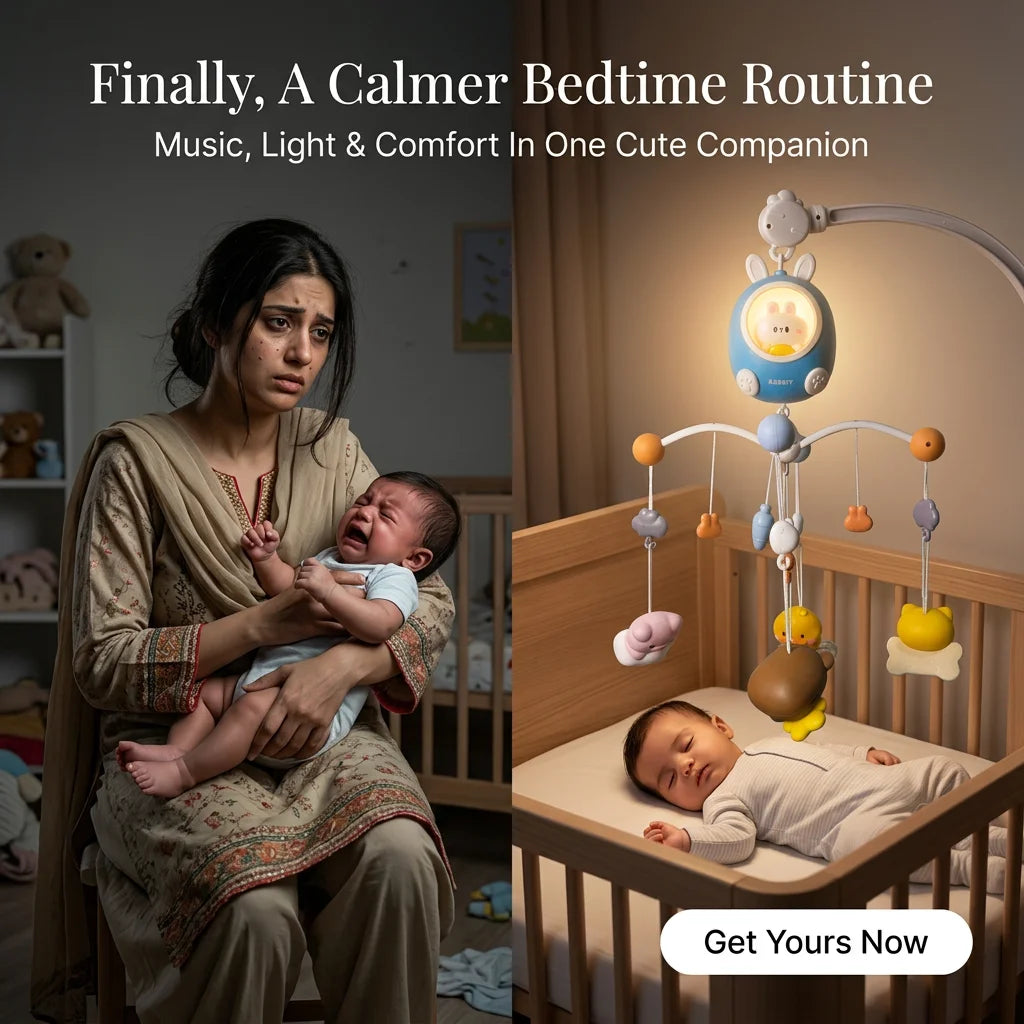 Kids Baby Cute Rabbit Soothing Bed Bell Children's Music Toys with Sleep Aid Night Light and Music Soothing Function