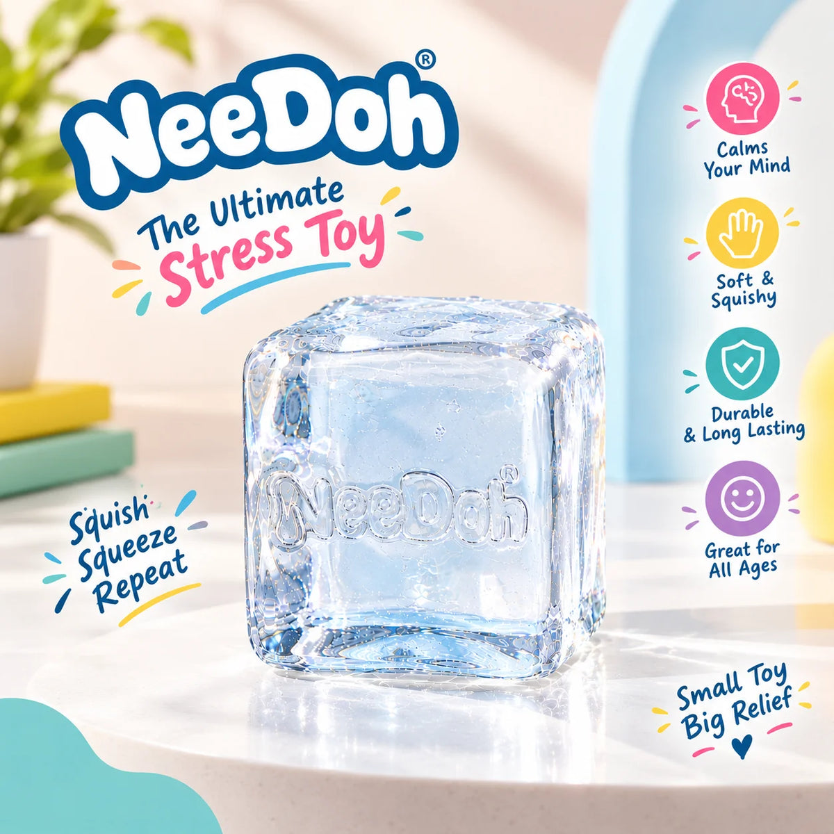 Crystal Ice Cube Squishy – Clear Stress Relief Squeeze Toy