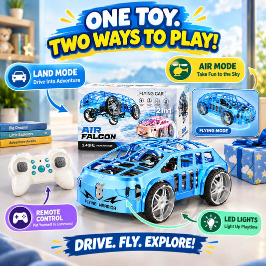2-In-1 Flying RC Car Toy for Kids – Remote Control Land & Air Drone Car with LED Lights