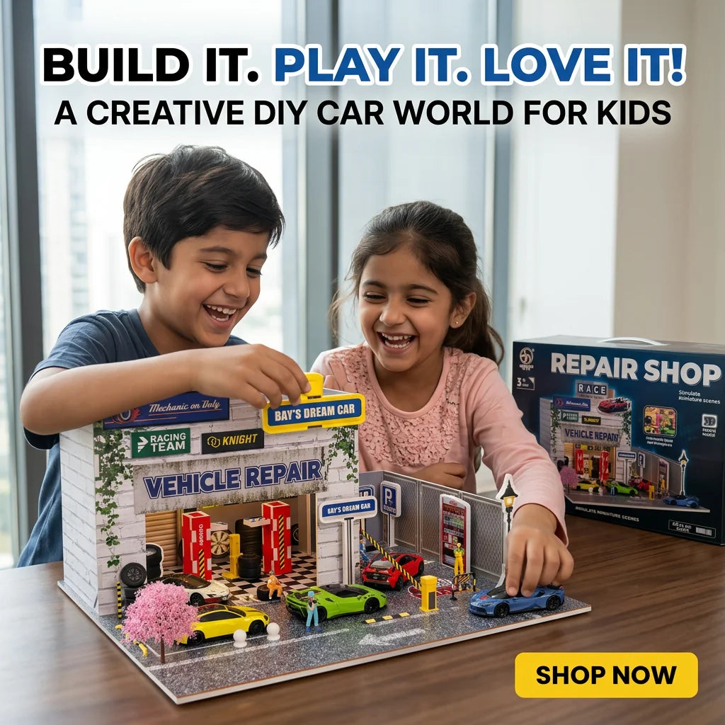 DIY Miniature Repair Shop With 4Pcs Alloy Cars