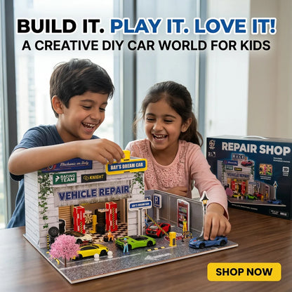 DIY Miniature Repair Shop With 4Pcs Alloy Cars
