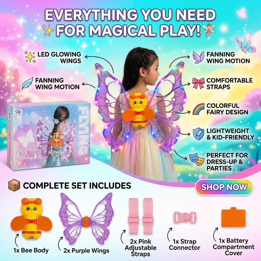 Fanning Bee Wings with Light – LED Glowing Fairy Wings Toy for Kids