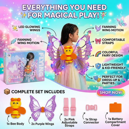 Fanning Bee Wings with Light – LED Glowing Fairy Wings Toy for Kids