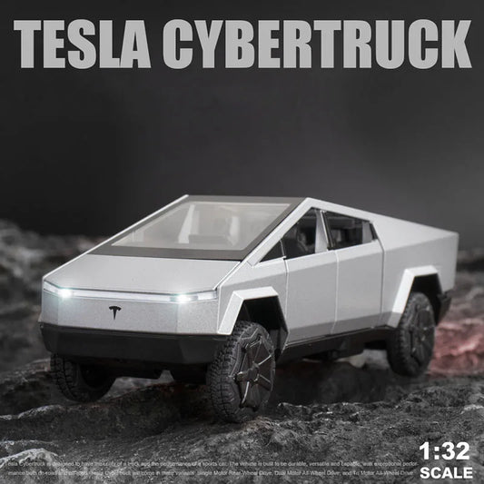 Diecast 1:32 Tesla Cybertruck Model – Futuristic Alloy Pickup Toy with Light & Sound