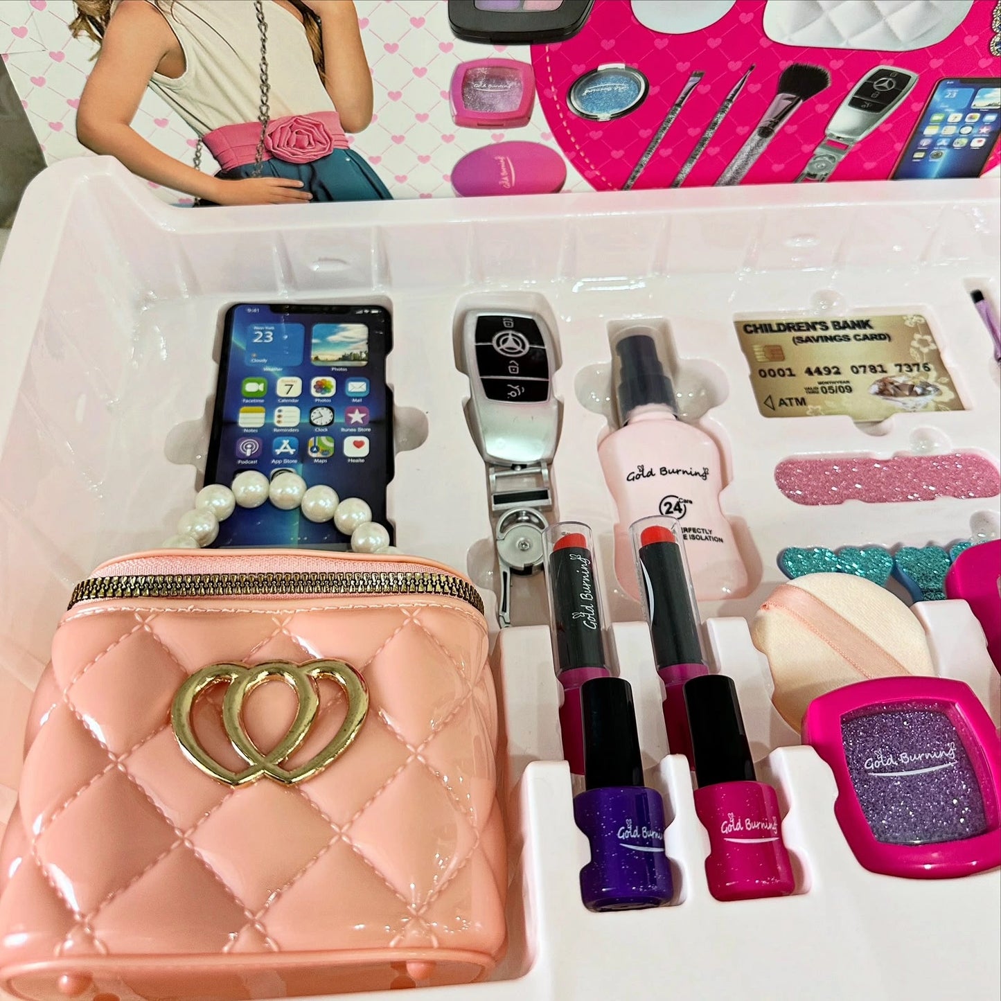 Ultimate Glamour Makeup Storage Box – 20-Piece Jewelry & Cosmetic Playset with Quilted Handbag