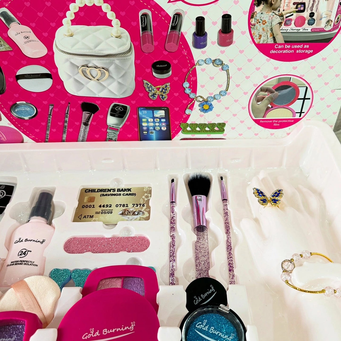 Ultimate Glamour Makeup Storage Box – 20-Piece Jewelry & Cosmetic Playset with Quilted Handbag