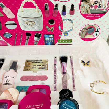 Ultimate Glamour Makeup Storage Box – 20-Piece Jewelry & Cosmetic Playset with Quilted Handbag