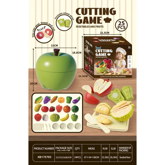 25 PCS Montessori Fruit & Vegetable Cutting Toy Set – Preschool Kitchen Food Play Set for Kids